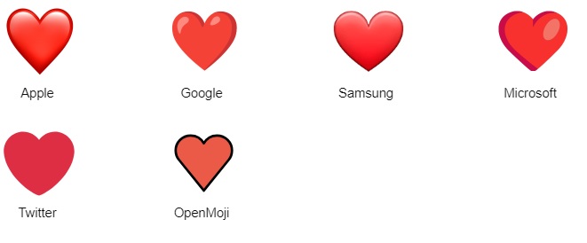 heart symbol in different devices