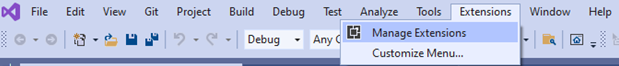 manage extension in visual studio menu