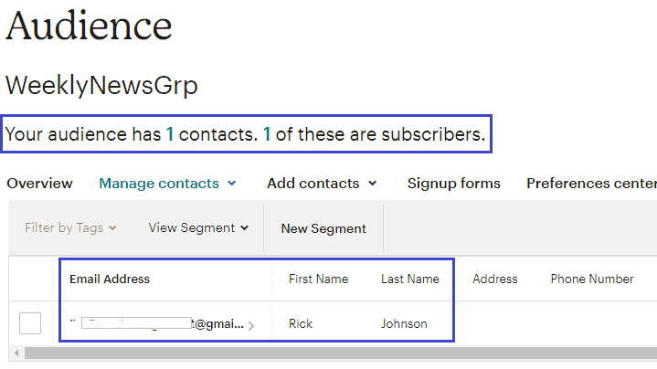 add subscriber or email to the audience