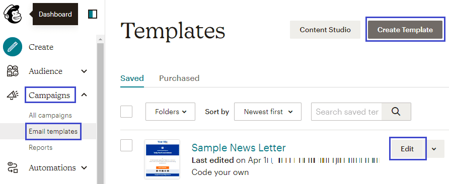 create edit email templates in MailChimp from .Net code